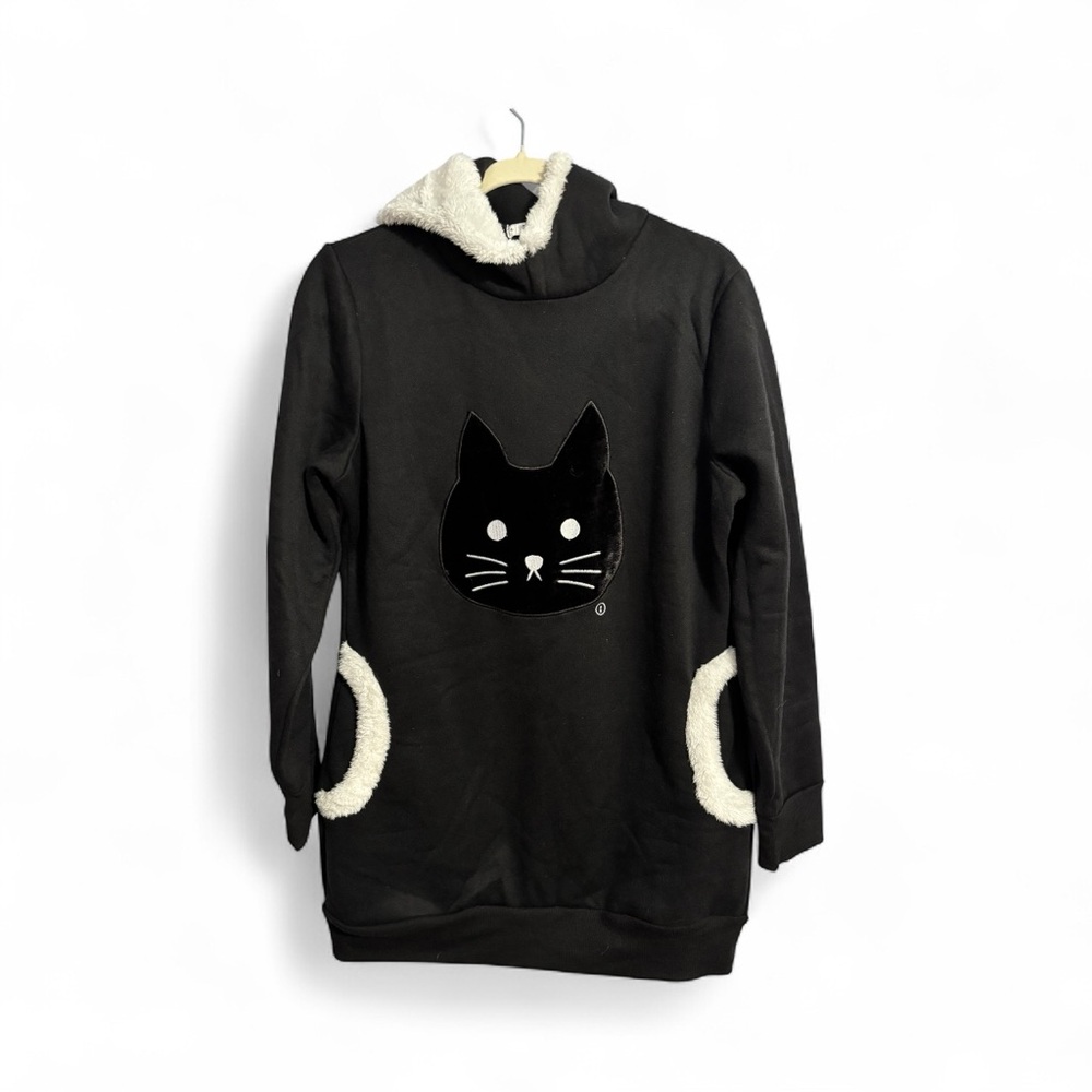 Black Cat Hoodie with White Accents